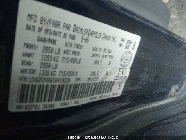 Dodge Grand Caravan Se 2005 1D4GP24R65B410220 Image 10