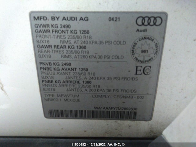 WA1AAAFY7M2092636 Audi Q5 PREMIUM