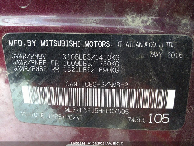 ML32F3FJ5HHF07505 Mitsubishi Mirage G4 Es