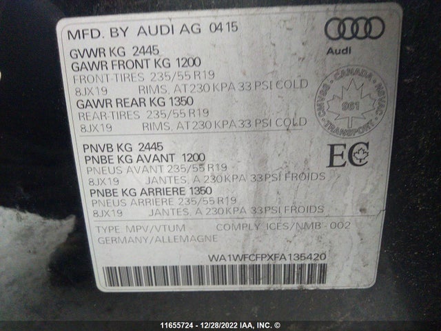 WA1WFCFPXFA135420 Audi Q5 Prestige