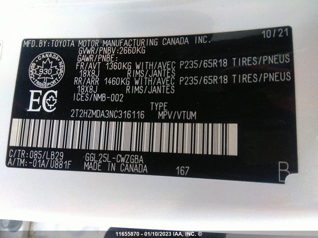 2T2HZMDA3NC316116 Lexus RX 350