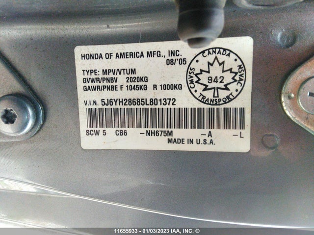 Honda ELEMENT EX 2005 5J6YH28685L801372 Image 12