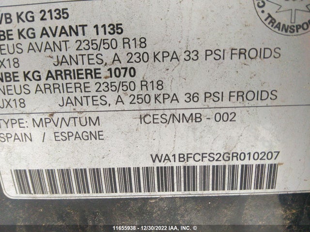 WA1BFCFS2GR010207 Audi Q3 Premium Plus
