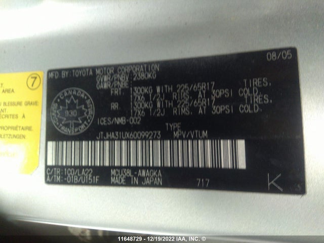 JTJHA31UX60099273 Lexus RX 330