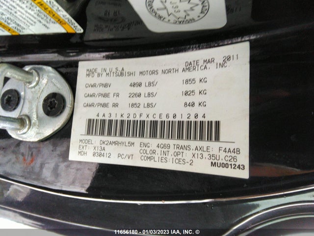 4A31K2DFXCE601204 Mitsubishi ECLIPSE GS
