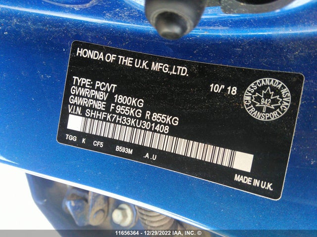 Honda Civic Lx 2019 SHHFK7H33KU301408 Image 10