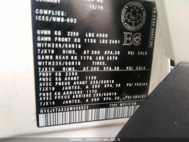 WVGJV7AX3GW066023 Volkswagen Tiguan Comfort/high/r-line/sp Ed