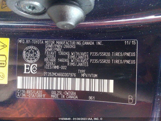 2T2BZMCA6GC007976 Lexus Rx 350/base/f Sport