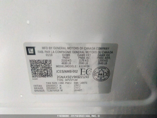 2GNAXSEV9K6221243 Chevrolet Equinox