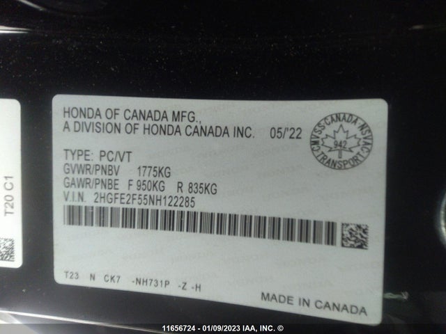 Honda Civic Sport 2022 2HGFE2F55NH122285 Image 9
