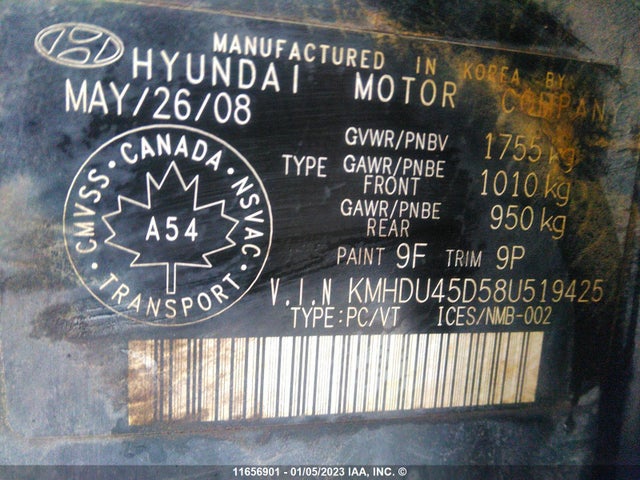 Hyundai Elantra Gl/gls 2008 KMHDU45D58U519425 Image 10