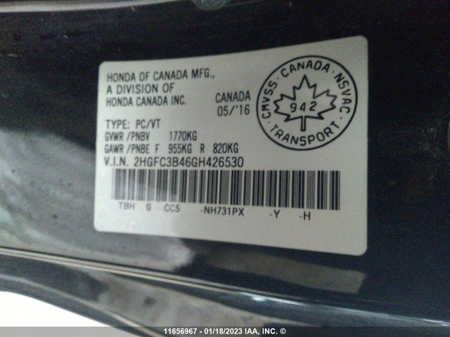 Honda Civic 2016 2HGFC3B46GH426530 Image 9
