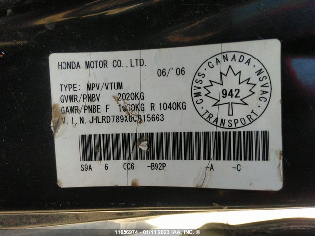 Honda Cr-v Se/ex 2006 JHLRD789X6C815663 Image 10
