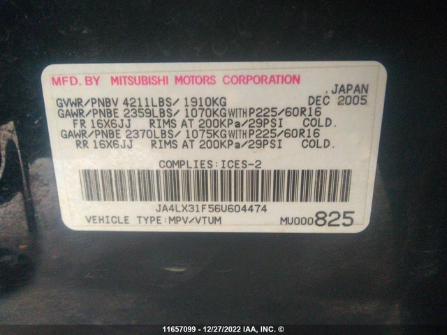 JA4LX31F56U604474 Mitsubishi Outlander Ls