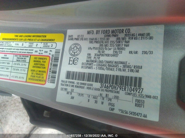 11657258 :رقم المزاد ، 3FA6P0H79ER104927 vin ، 2014 Ford Fusion Se مزاد بيع