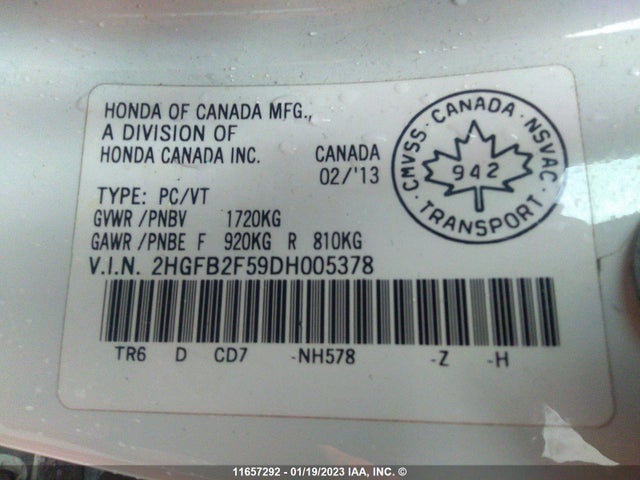 Honda Civic Lx 2013 2HGFB2F59DH005378 Image 9