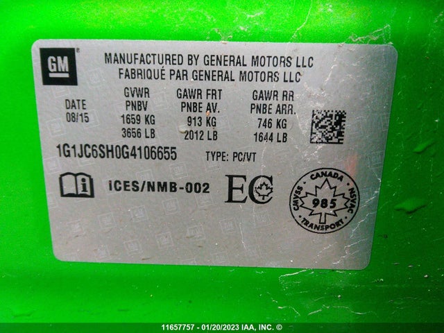 Chevrolet Sonic 2016 1G1JC6SH0G4106655 Image 9