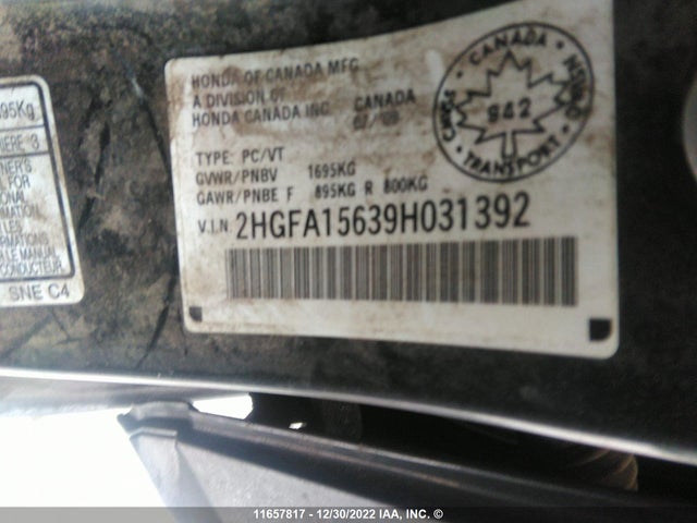 Honda Civic 2009 2HGFA15639H031392 Image 10