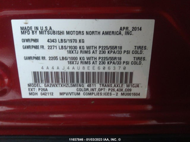 4A4AJ4AU8EE606370 Mitsubishi Rvr Gt
