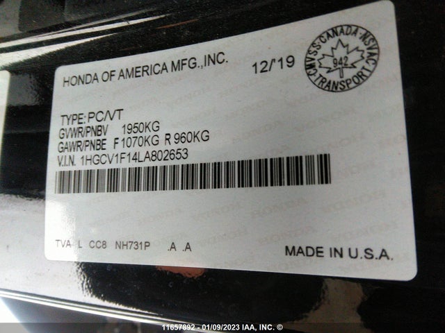 Honda ACCORD LX 2020 1HGCV1F14LA802653 Image 9