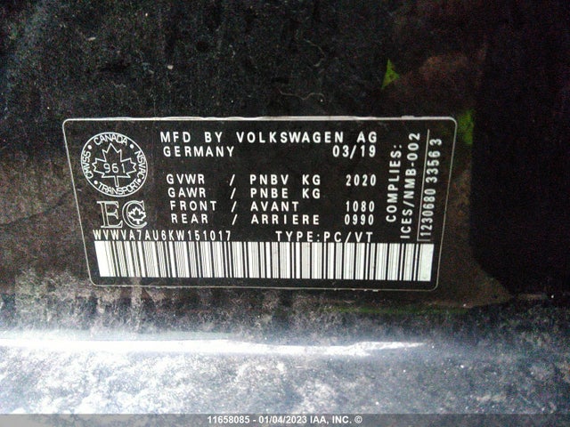 11658085 :رقم المزاد ، WVWVA7AU6KW151017 vin ، 2019 Volkswagen Golf R مزاد بيع