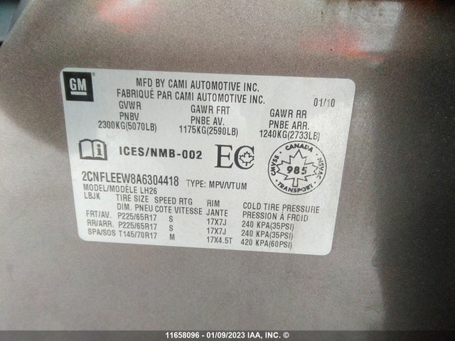 Chevrolet EQUINOX 2010 2CNFLEEW8A6304418 Image 9
