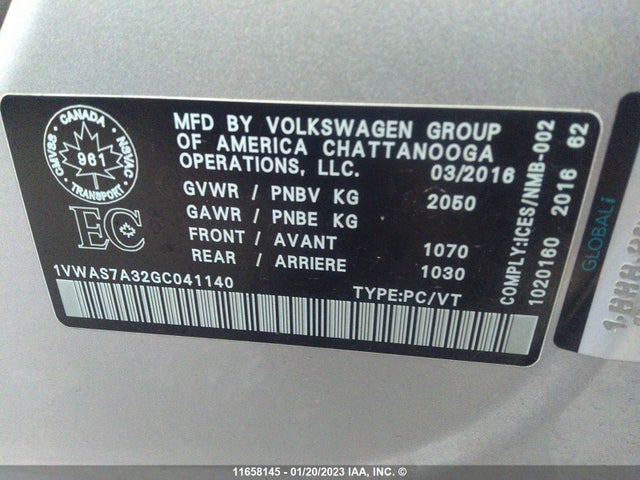 1VWAS7A32GC041140 Volkswagen Passat S/r-line