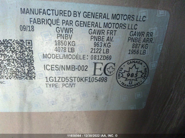Chevrolet MALIBU LT 2019 1G1ZD5ST0KF105498 Image 9