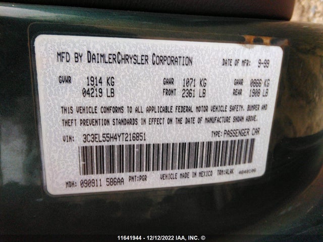 3C3EL55H4YT216851 Chrysler Sebring Jxi