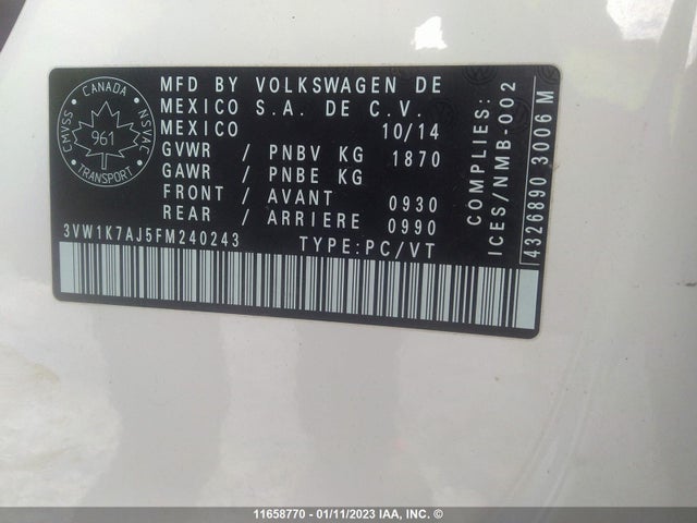 3VW1K7AJ5FM240243 Volkswagen JETTA S