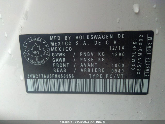 3VW217AU6FM058956 Volkswagen GOLF