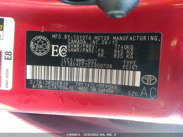 Toyota Corolla S/le 2012 2T1BU4EE2CC900708 Image 11
