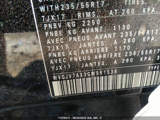 WVGJV7AX3GW551536 Volkswagen Tiguan Comfort/high/r-line/sp Ed