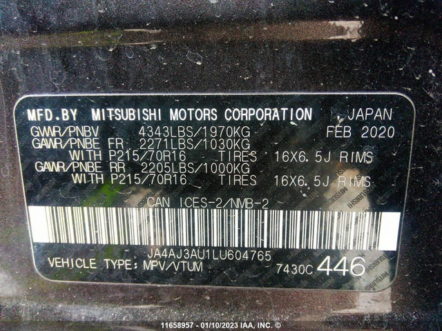 JA4AJ3AU1LU604765 Mitsubishi RVR ES