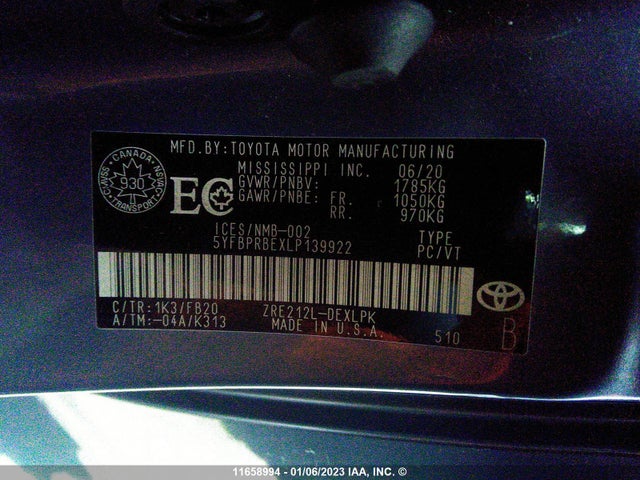 Toyota COROLLA LE 2020 5YFBPRBEXLP139922 Image 11