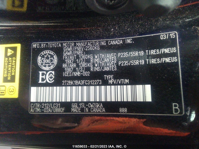 2T2BK1BA3FC312273 Lexus Rx 350/base/f Sport