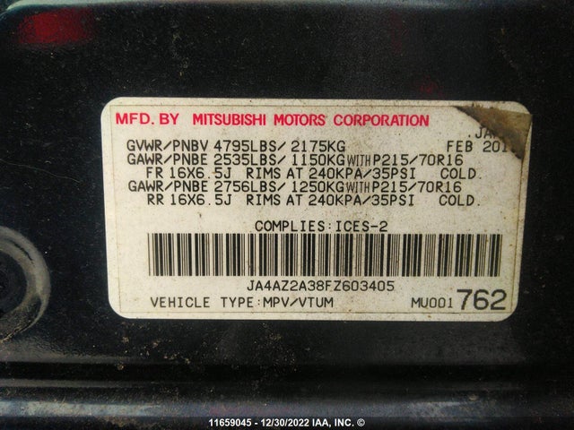 JA4AZ2A38FZ603405 Mitsubishi Outlander Es