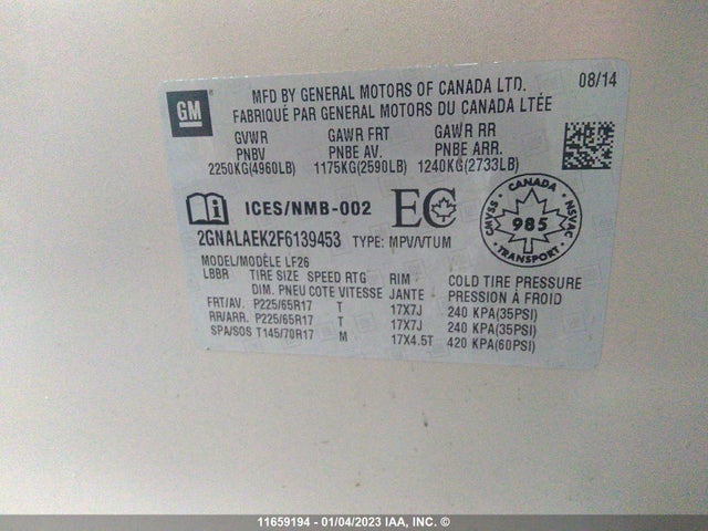 Chevrolet EQUINOX LS 2015 2GNALAEK2F6139453 Image 10