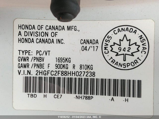 Honda CIVIC EX 2017 2HGFC2F88HH027238 Image 9