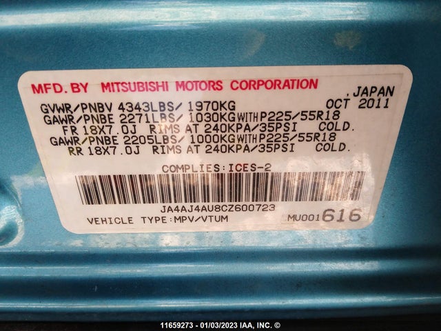 JA4AJ4AU8CZ600723 Mitsubishi Rvr Gt