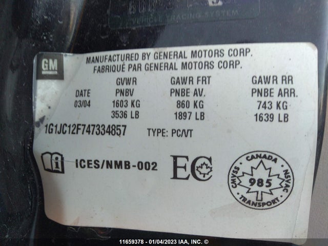Chevrolet Cavalier 2004 1G1JC12F747334857 Image 10