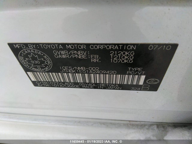JTHBK1EG1A2409420 Lexus ES 350
