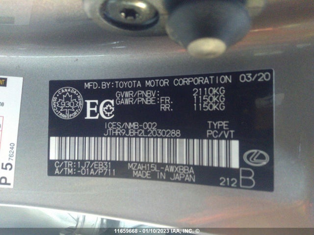 JTHR9JBH2L2030288 Lexus UX 250H