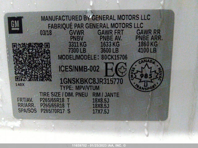 Chevrolet Tahoe K1500 Lt 2018 1GNSKBKC8JR315770 Image 9