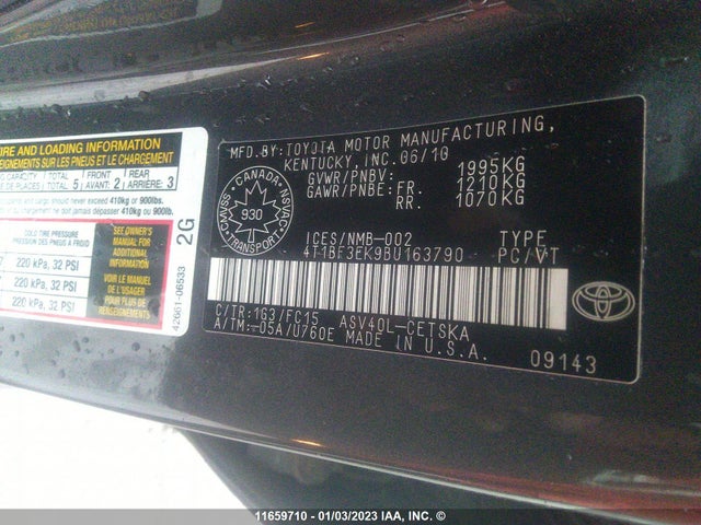 11659710 :رقم المزاد ، 4T1BF3EK9BU163790 vin ، 2011 Toyota Camry Se/le/xle مزاد بيع