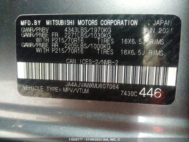 JA4AJVAWXMU607064 Mitsubishi Rvr Se/sel/le/gt