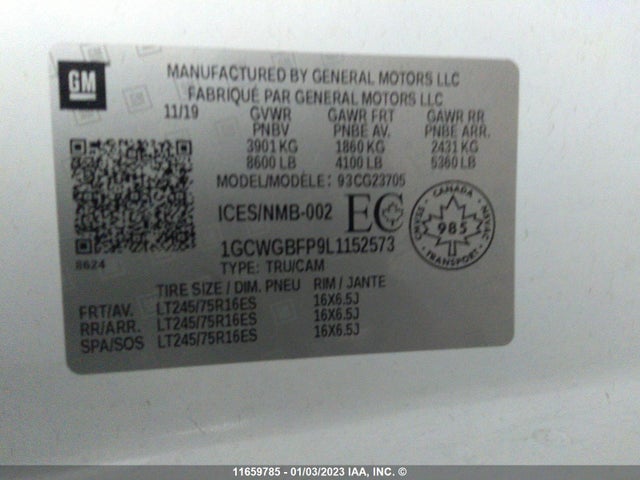 Chevrolet Express G2500 2020 1GCWGBFP9L1152573 Image 9