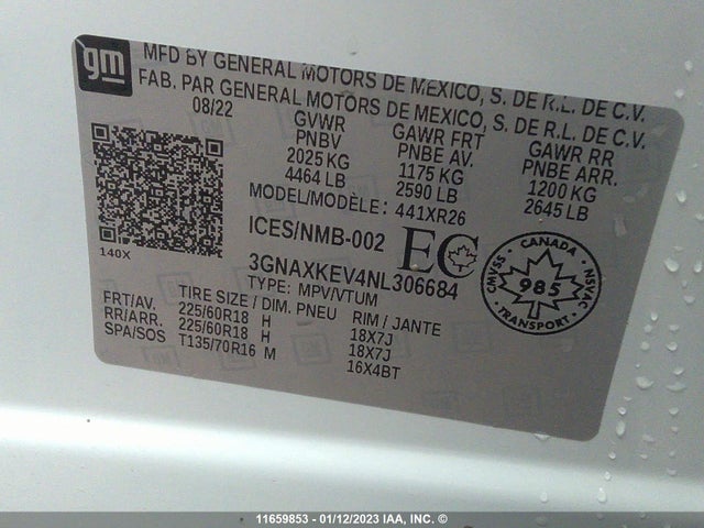 Chevrolet EQUINOX LT 2022 3GNAXKEV4NL306684 Image 9