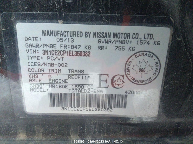 Nissan Versa Note S/s Plus/sv/sl 2014 3N1CE2CP1EL350382 Image 10
