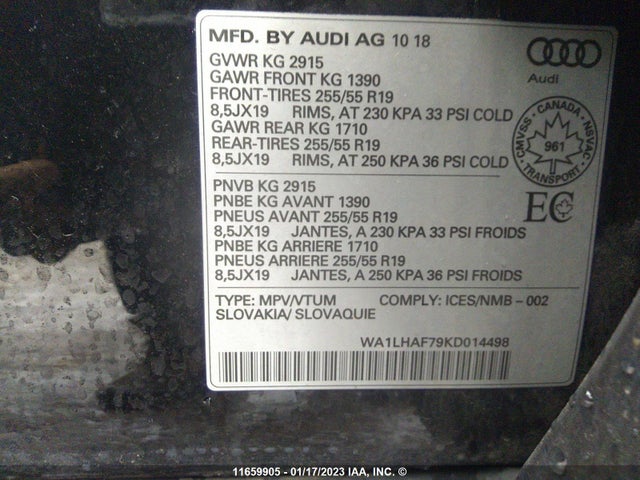 WA1LHAF79KD014498 Audi Q7 Premium Plus/se Premium P